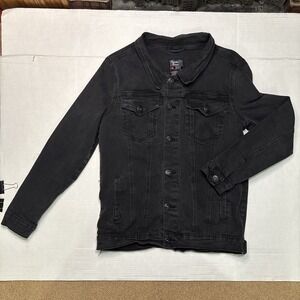 Bleeker & Mercer Black Denim Jacket Mens Size Small Faded Wash Trucker Jean Coat